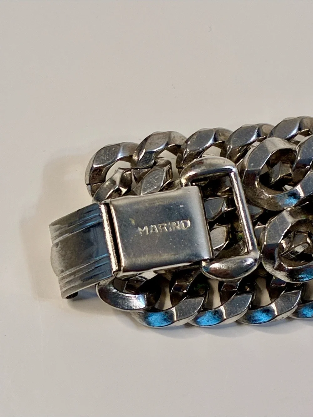 VTG Marino Silver-Tone Double Cuban Link Chain Bracelet Chunky Timeless